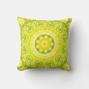 Spring Mandala Green Yellow Floral Boho Cushion