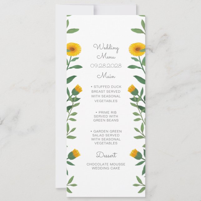 Spring Marigold Floral Wedding Menu (Front)