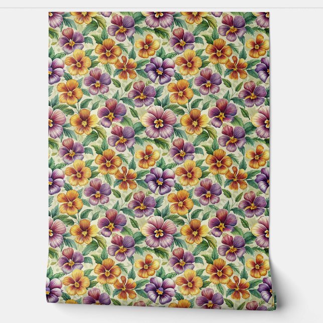 Spring mauve yellow pastel purple violets wallpaper (Unrolling)