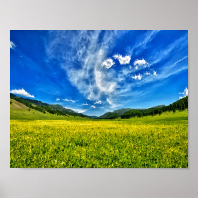 Spring meadow and blue sky poster (Front)