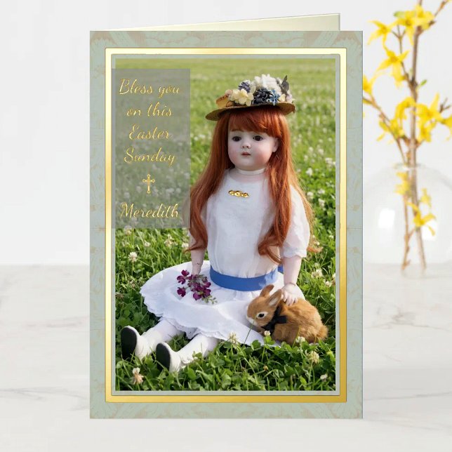  Spring Meadow Antique Doll Foil Card (Real gold foil makes your greeting special. All text is fully customizable to say whatever you wish.)