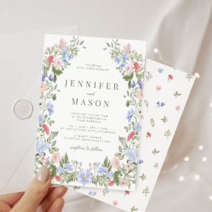 Spring meadow floral wreath summer wedding invitation