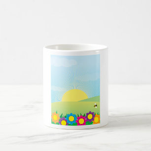 Spring Meadow Sunburst with Colourful Flowers Coffee Mug