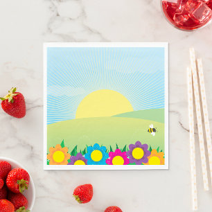 Spring Meadow Sunburst with Colourful Flowers Napkin