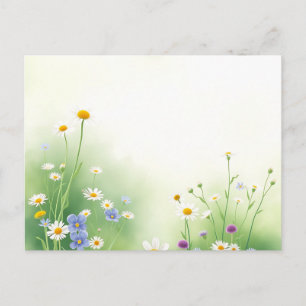 Spring Meadow Watercolor with Wildflowers in Soft Postcard