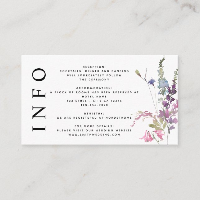 Spring Meadow Wildflowers Wedding Details Enclosure Card (Front)