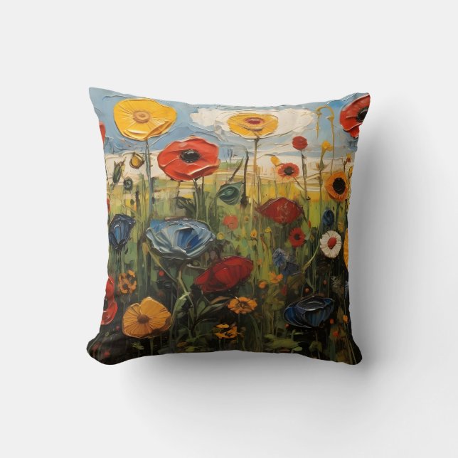 Spring Meadow With Colourful Flowers Cushion (Front)