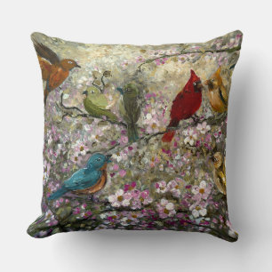 Spring Meet: Colorful Songbirds Bird Lovers Gifts Cushion