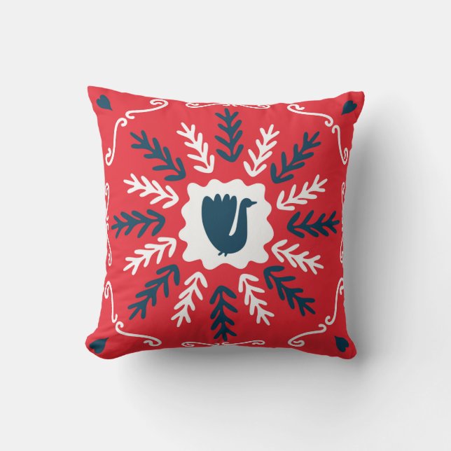 Spring, Merry Christmas folk doodle art square til Cushion (Front)
