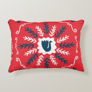 Spring, Merry Christmas folk doodle art square til Decorative Cushion