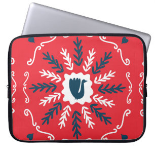 Spring, Merry Christmas folk doodle art square til Laptop Sleeve