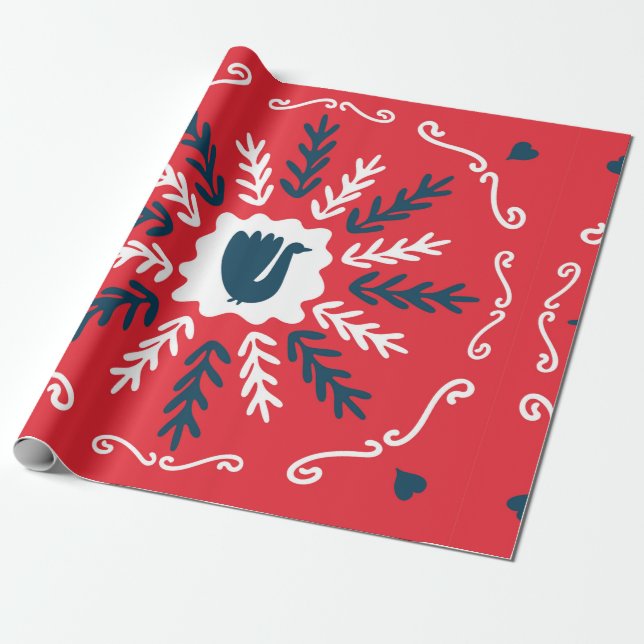 Spring, Merry Christmas folk doodle art square til Wrapping Paper (Unrolled)