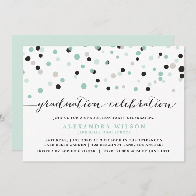Spring Mint Confetti Dots Graduation Invitation (Front/Back)