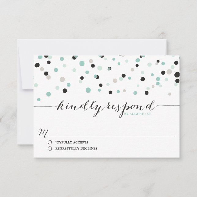 Spring Mint Confetti Dots Wedding RSVP Card (Front)