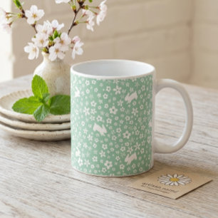 Spring Mint Green Floral Bunny Coffee Mug