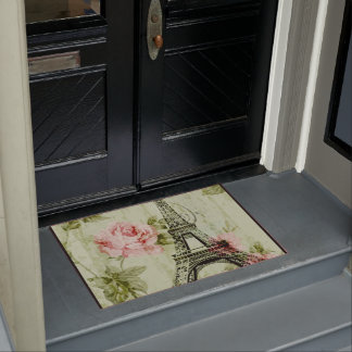spring mint pink floral french paris eiffel tower doormat
