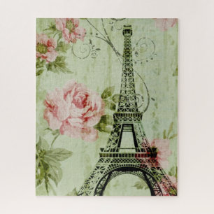 spring mint pink floral french paris eiffel tower jigsaw puzzle
