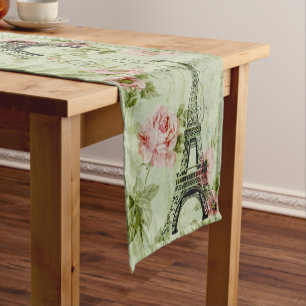 spring mint pink floral french paris eiffel tower short table runner