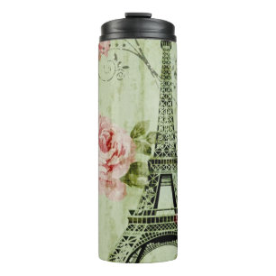 spring mint pink floral french paris eiffel tower thermal tumbler