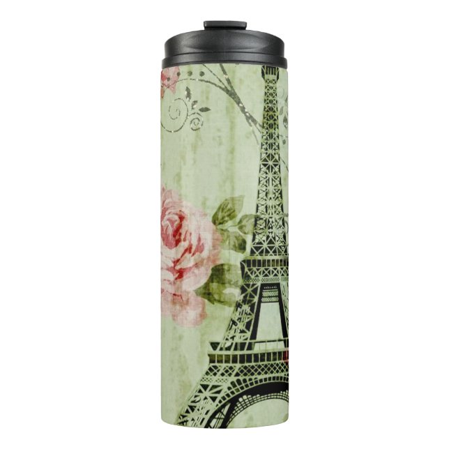 spring mint pink floral french paris eiffel tower thermal tumbler (Front)