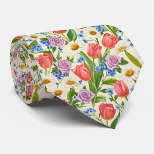 Spring Mixed Bouquet Floral Pattern Tie