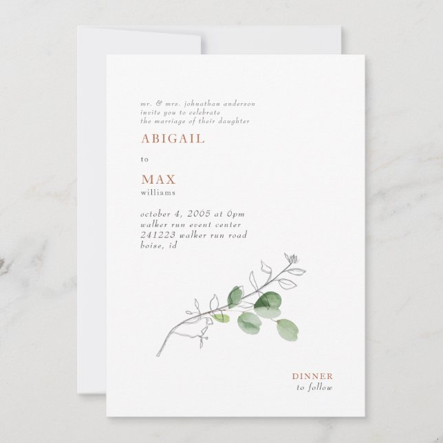 Spring Modern Botanical Terracotta Wedding  Invitation (Front)