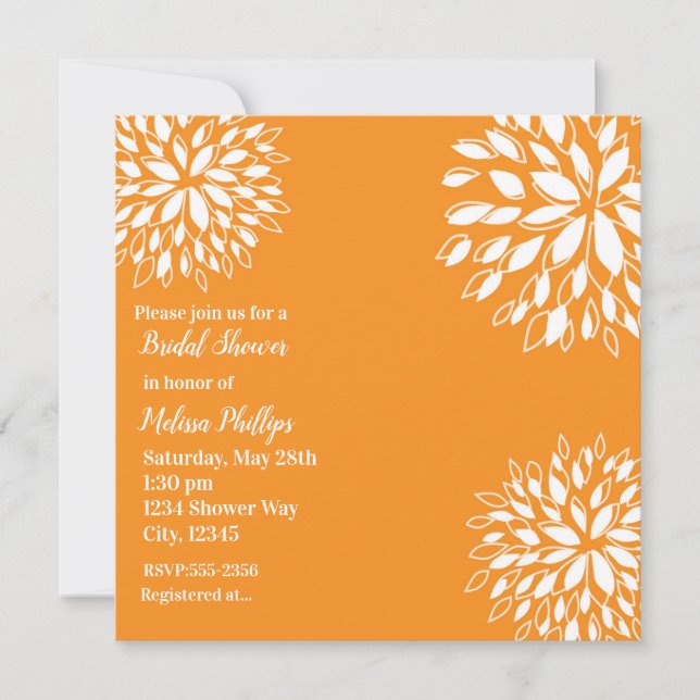 Spring Modern Orange & White Floral Bridal Shower Invitation (Front)