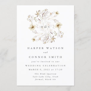 Spring Monogram Elegant Wildflower Floral Invitation