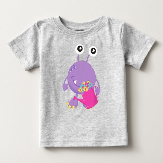 Spring Monster, Colourful Flowers, Purple Monster Baby T-Shirt (Front)