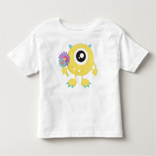 Spring Monster, Yellow Monster, Flowers, Horns Toddler T-Shirt