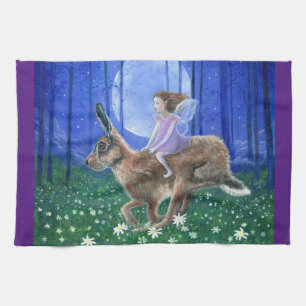 Spring Moon Hare Fairy Tea Towel