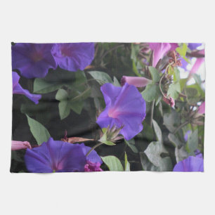 Spring Morning Glories in Blue Tea Towel