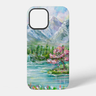 Spring mountain landscape. Original acrylic hand p iPhone 12 Case
