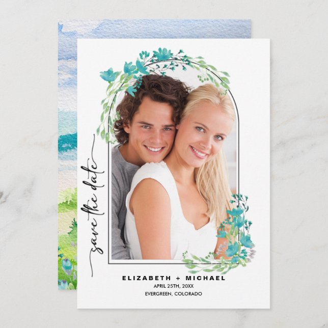 Spring Mountains | Wildflowers Frame Photo Wedding Save The Date (Front/Back)
