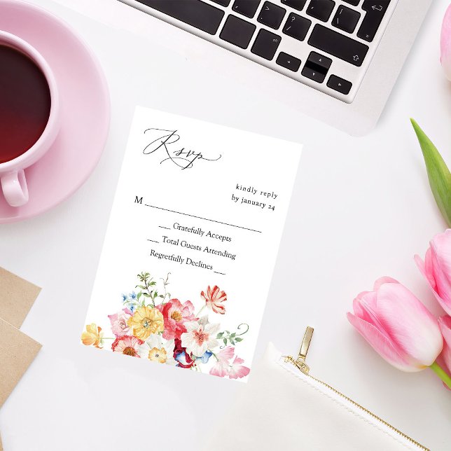 Spring Multi Colour Florals no Meal RSVP  Card (Creator Uploaded)