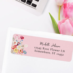 Spring Multi Colour Florals Pink Return Address Label