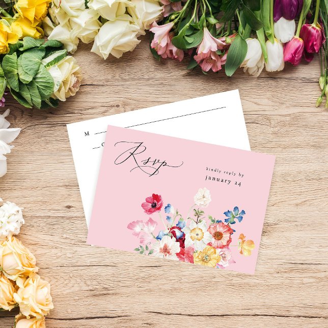 Spring Multi Colour Florals w Meal RSVP - Pink Card (Creator Uploaded)