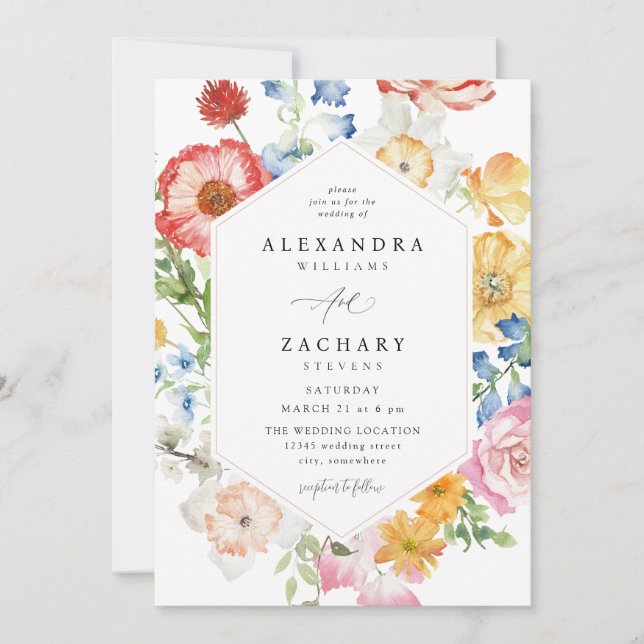 Spring Multi Colour Florals Wedding 2up Invitation (Front)