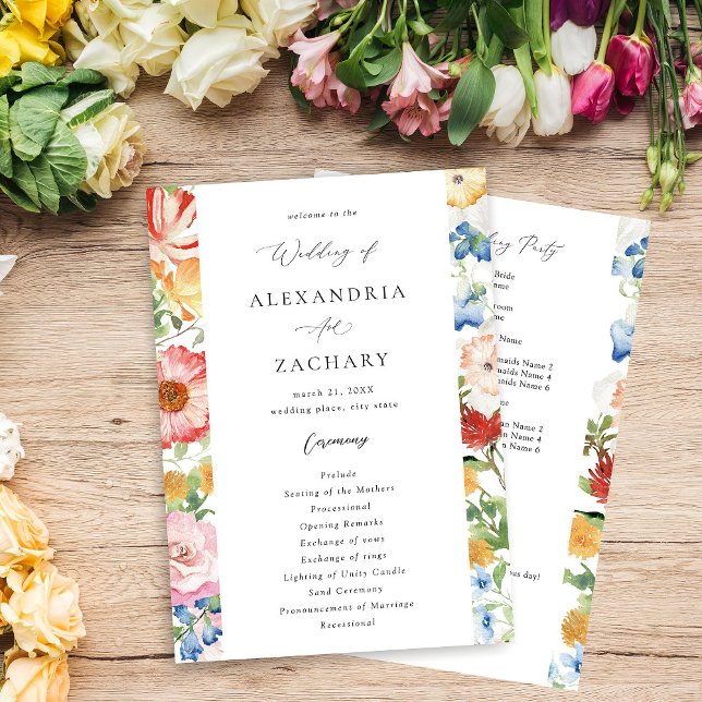Spring Multi Colour Florals Wedding Program (Creator Uploaded)