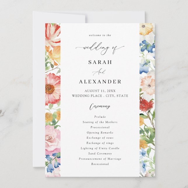 Spring Multi Colour Florals Wedding Program (Front)