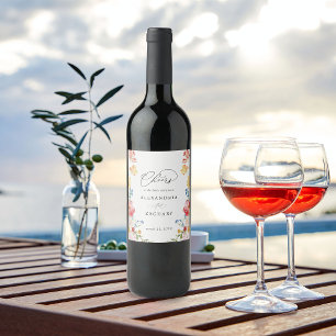 Spring Multi Colour Florals Wine Label