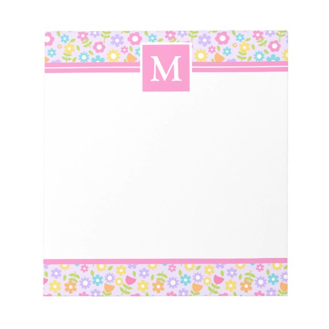 Spring Multi Colour Flowers Monogram Notepad (Front)