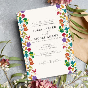 Spring Mustard Purple Meadow Flower Photo Wedding Invitation