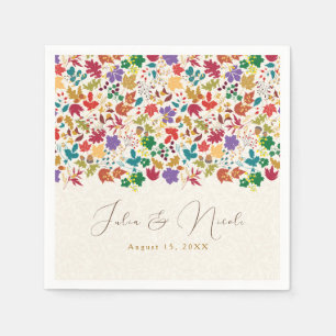 Spring Mustard Yellow Purple Meadow Flower Wedding Napkin