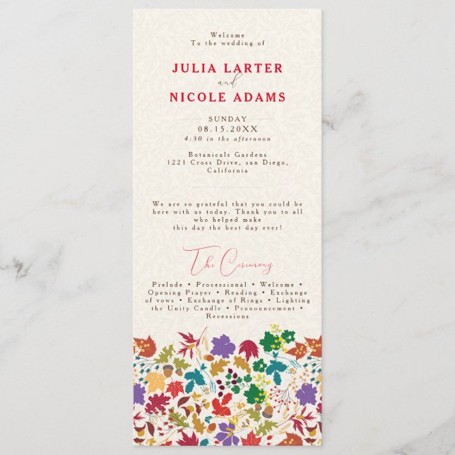 Spring Mustard Yellow Purple Meadow Flower Wedding Program (Front)