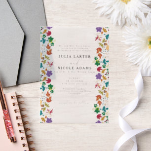 Spring Mustard Yellow Purple Meadow Flower Wedding Vellum Invitations