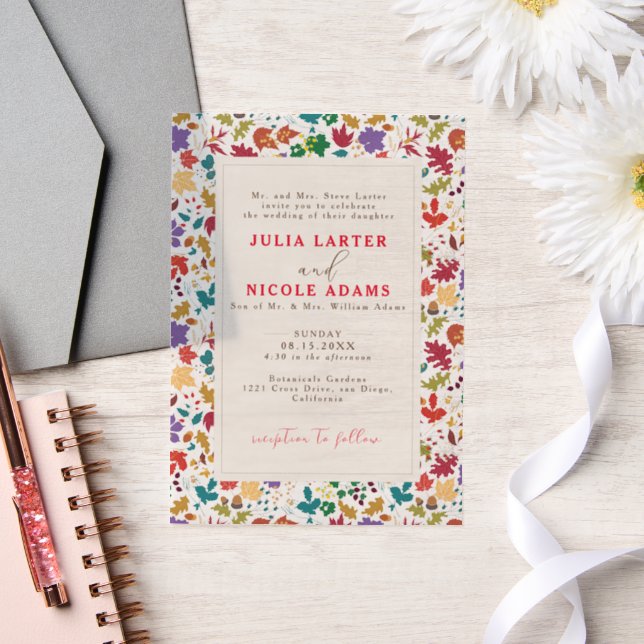 Spring Mustard Yellow Purple Meadow Flower Wedding Vellum Invitations (Wedding)