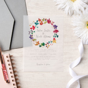 Spring Mustard Yellow Purple Meadow Flower Wedding Vellum Invitations