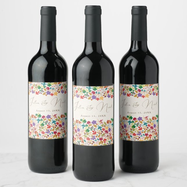 Spring Mustard Yellow Purple Meadow Flower Wedding Wine Label (Bottles)