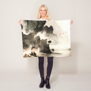Spring Mystic Fox Misty Mountain Minimalist Zen Fleece Blanket